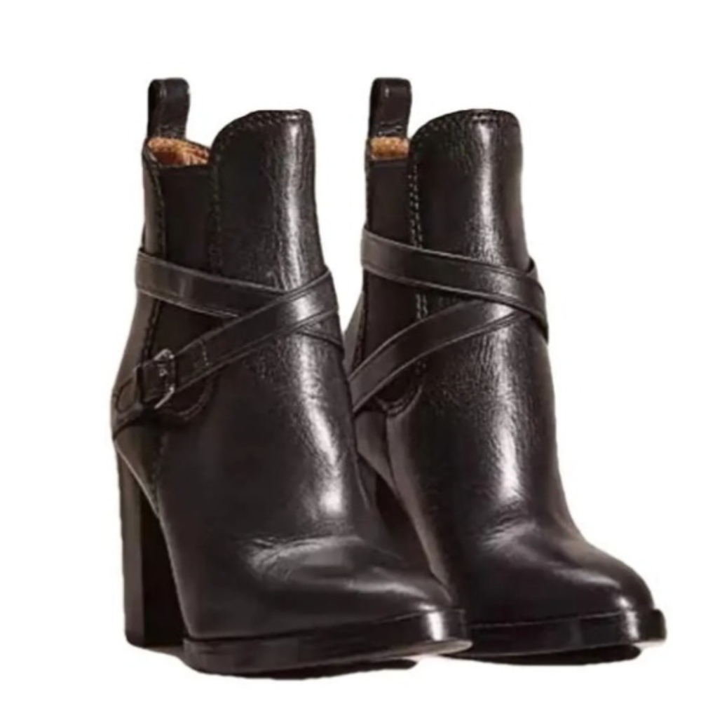 Coach Jackson Black Leather Strappy Block Heeled Ankle Boots 9.5B - Picture 2 of 16